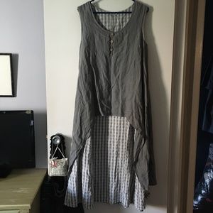 TALIA BENSON Grey + White Linen + Cotton Double Layer Dress S